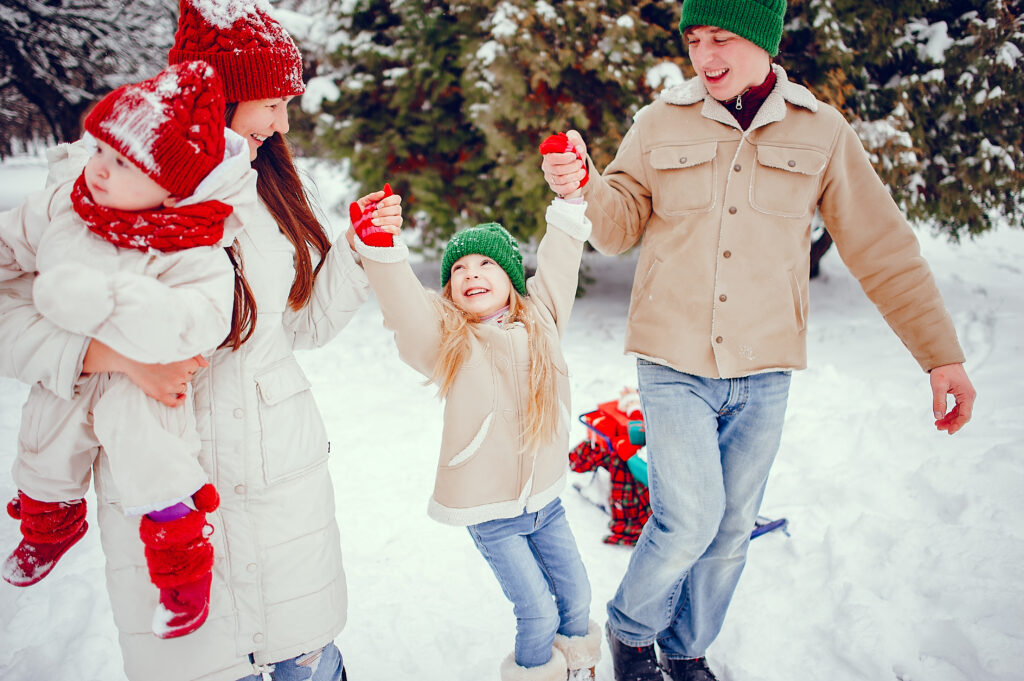 A family spending time together during the winter holidays.