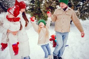 A family spending time together during the winter holidays.