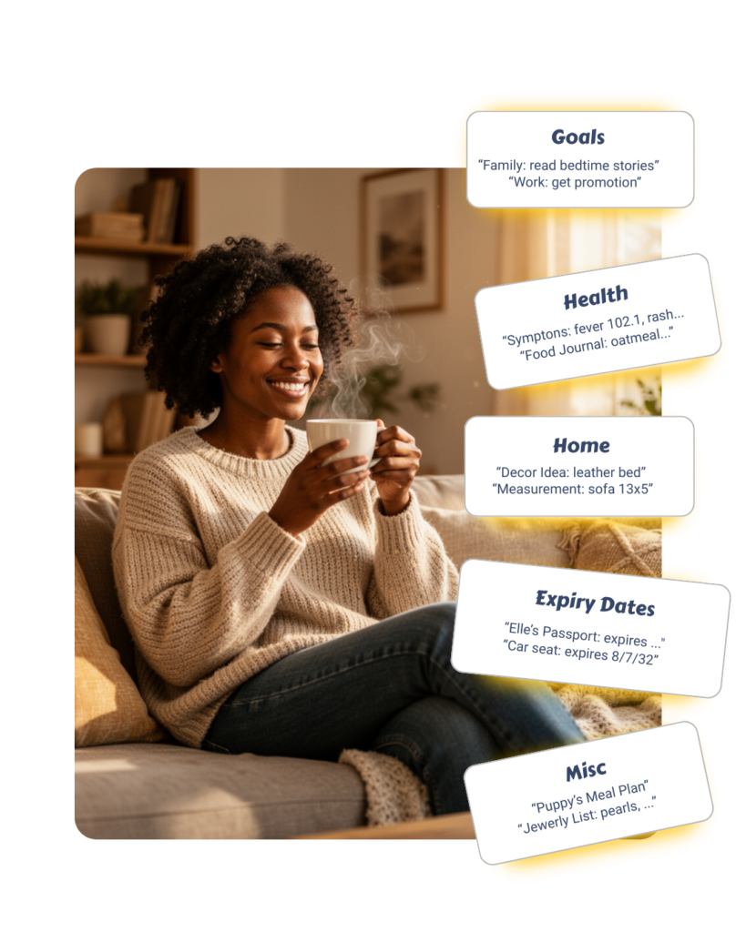 Woman happily drinking coffee as she offloads her mental load into the MYNDIFY app